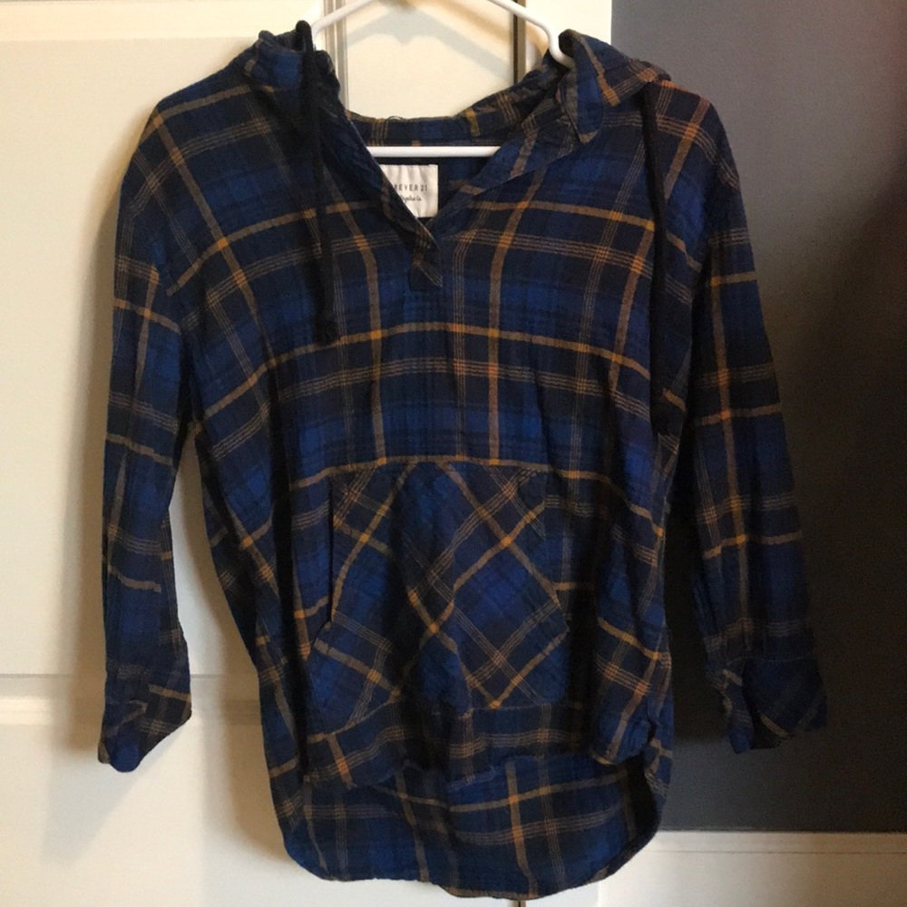 Hooded blue and yellow flannel